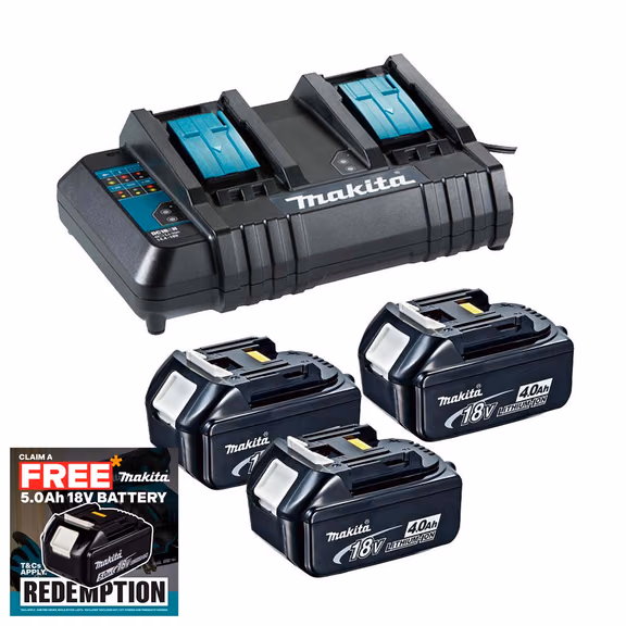 Makita DC18SH 14.4-18V Dual Standard Charger & 3x 4.0Ah Batteries