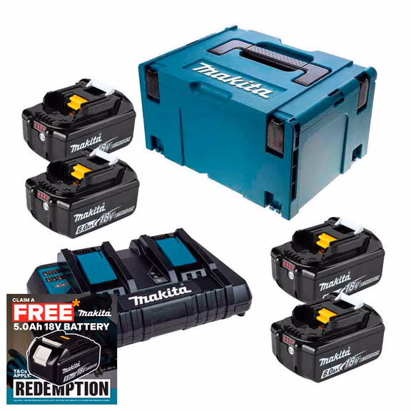 Makita 198095-6 18V Power Source Kit with 4x 6.0Ah Batteries & DC18RD Charger