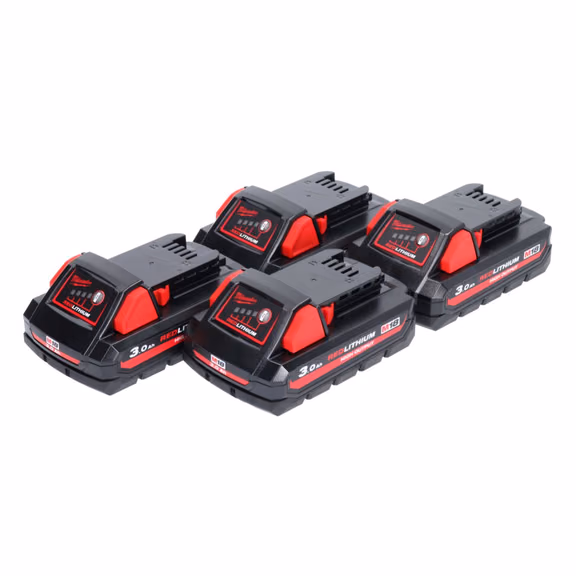 Milwaukee M18 HB3 High Output 4x 18 V 3,0 Ah / 3000 mAh Li-Ion Akku ( 4x 4932471069 ) mit Ladestandsanzeige