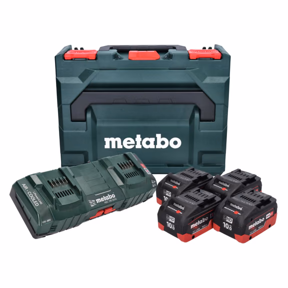 Metabo Basis Set 4x Li-Power Akkupack 18 V 10,0 Ah CAS Li-Ion Akku ( 685143590 ) + DUO Doppel Ladegerät ASC 145 + metaBOX