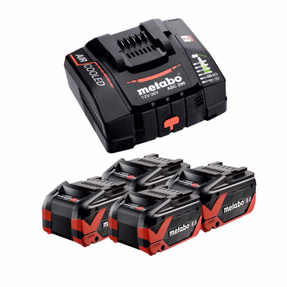 Metabo Basis Set 4x LiHDX Akkupack 18 V 8,0 Ah Akku ( 4x 624975000 ) + ASC 290 Ladegerät ( 627370000 )