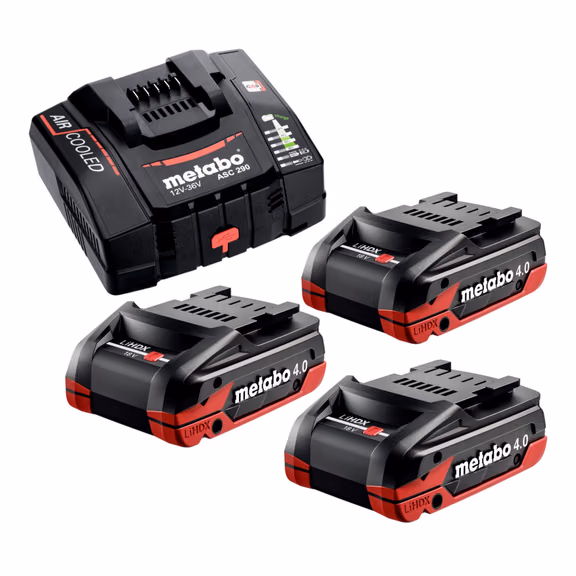 Metabo Basis Set 3x LiHDX Akkupack 18 V 4,0 Ah Akku ( 3x 624974000 ) + ASC 290 Ladegerät ( 627370000 )