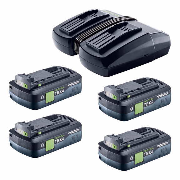 Festool Energie Set 18V 4xTBX4/TCL6DUO mit 4x BP 18 TBX 4 C-ASI Akku 18 V 4,0 Ah ( 4x 578745 ) + TCL 6 DUO Doppel Ladegerät ( 577017 )