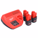 Milwaukee M12 HNRG-253 Akku Starter Set High Output 12 V + 3x HB2.5 Akku 2,5 Ah ( 4932480164 ) + M12 C12 C Ladegerät ( 4932352000 )