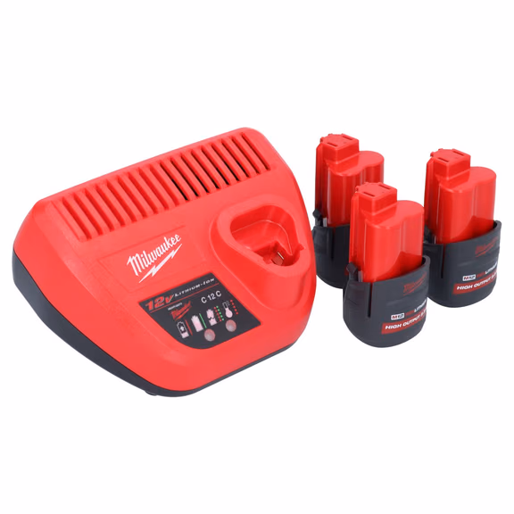 Milwaukee M12 HNRG-253 Akku Starter Set High Output 12 V + 3x HB2.5 Akku 2,5 Ah ( 4932480164 ) + M12 C12 C Ladegerät ( 4932352000 )