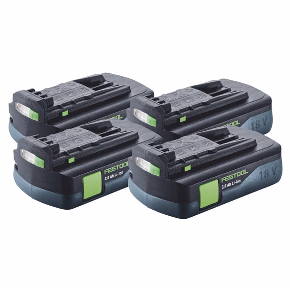 Festool Akku Set 4x BP 18 Li 3,0 C Akku 18 V 3,0 Ah / 3000 mAh Li-Ion ( 4x 577658 ) mit Ladestandanzeige