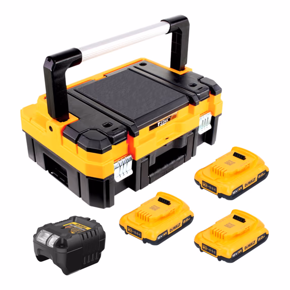DeWalt DCB 1102 D3T Akku Starter Set 18 V mit 3x Akku 2,0 Ah + DCB 1102 Ladegerät + TSTAK