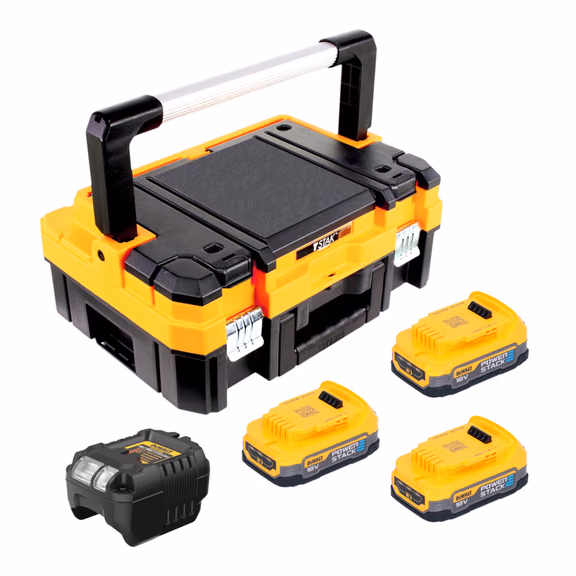 DeWalt DCB 1102 E3T Akku Starter Set 18 V mit 3x Powerstack Akku 1,7 Ah + DCB 1102 Ladegerät + TSTAK