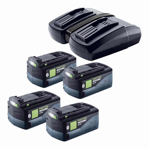 Festool Energie Set 4x BP 18 Li 5,0 HP-ASI HighPower Akkupack 18 V 5,0 Ah ( 4x 578519 ) + TCL 6 DUO Doppel Ladegerät ( 577017 )