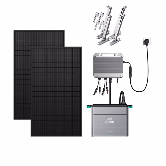Zendure SolarFlow 800 – SolarFlow 800 + 1*AB2000L Batterie (1920Wh) / 2*450W Bifaziale Solarmodule (1170W Max) / Balkon (2 Paare)