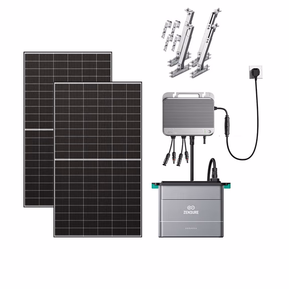 Zendure SolarFlow 800 – SolarFlow 800 + 1*AB2000L Batterie (1920Wh) / 2*515W Bifaziale Solarmodule (1339W Max) / Balkon (2 Paare)