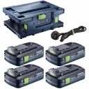 Festool BP 18 TBX 4 C-ASI Tabless 4.0Ah Batteries (Pack of 4) & SYS-MC 6/4 Systainer Rapid Battery Charger