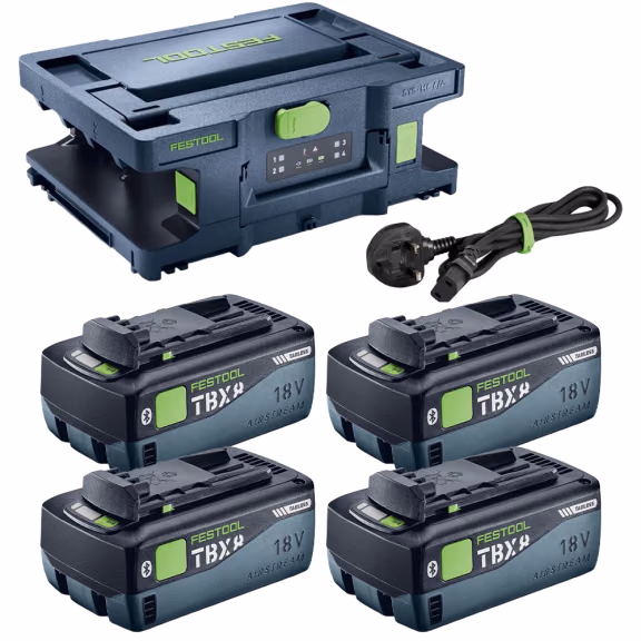 Festool BP 18 TBX 8 ASI Tabless 8.0Ah Batteries (Pack of 4) & SYS-MC 6/4 Systainer Rapid Battery Charger