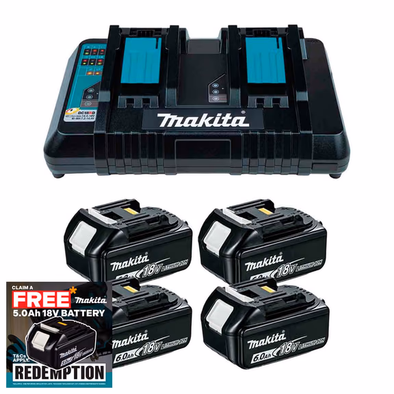 Makita DC18RD 18V LXT Twin Port Charger with 4x 6.0Ah Batteries