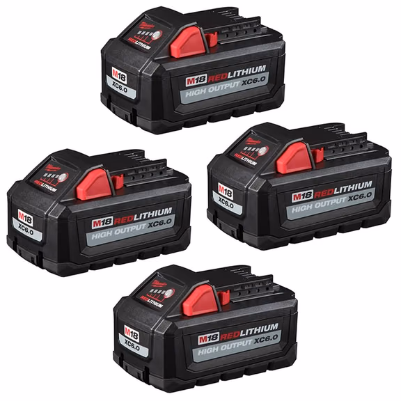 Milwaukee M18 REDLITHIUM HIGH OUTPUT XC 6.0Ah Battery, 4-Pack