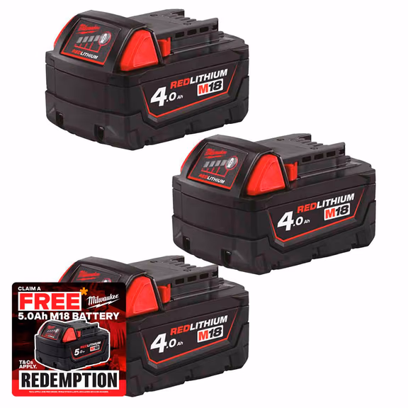 Milwaukee M18 B4 18V 4.0Ah REDLITHIUM™ Battery (3 Pack)