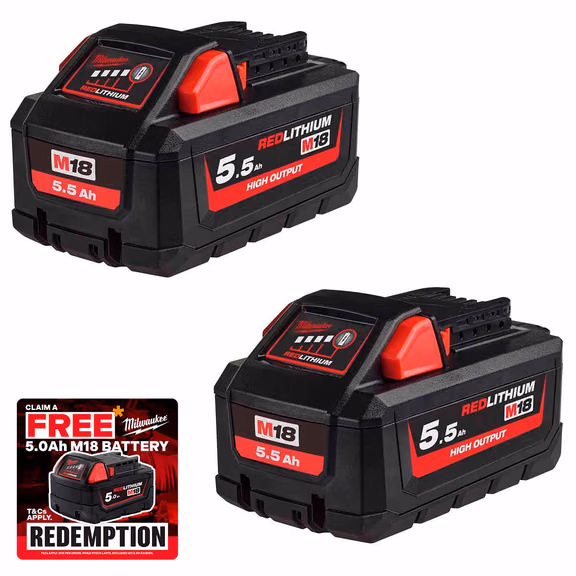 Milwaukee M18 HB5.5 18V 5.5Ah HIGH OUTPUT™ Redlithum-ion Battery (Twin Pack)