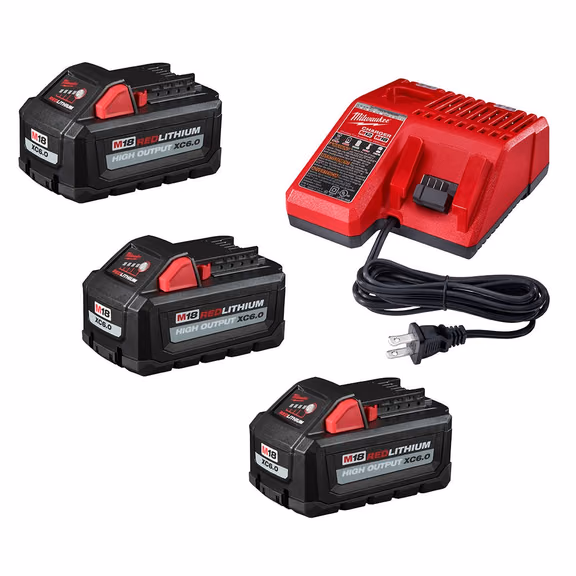 Milwaukee M18 REDLITHIUM HIGH OUTPUT XC 6.0Ah Battery 3-Pack + Charger