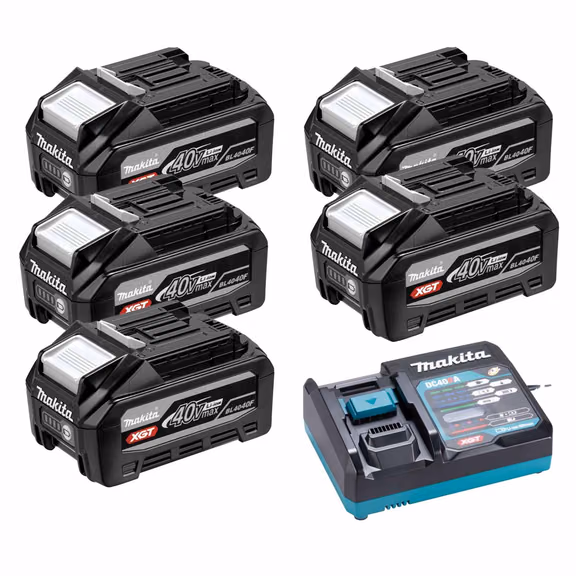 Makita BL4040F 40V Max XGT 4.0Ah Lithium-Ion Batteries with Charger (5 Pack)