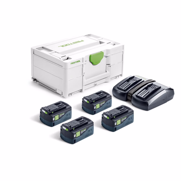 Festool 18V 5.0Ah Batteries 4-Pack and Dual Charger Kit with Systainer (578675)