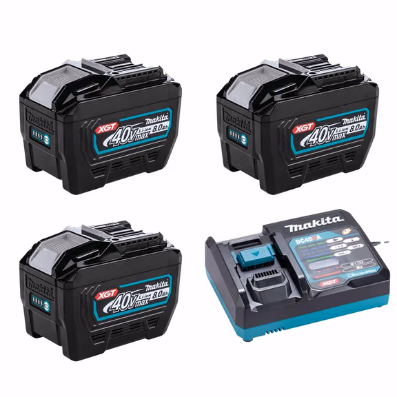 Makita BL4080F 40V Max XGT 8.0Ah Batteries with Charger (3 Pack)