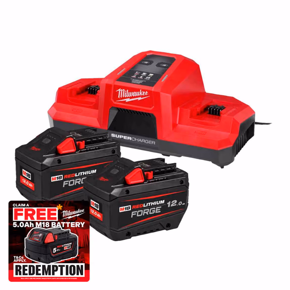 Milwaukee M18 FORGENRG-122DBSC 18V FORGE Energy Kit with 2x 12.0Ah Batteries and Dual Bay Super Charger