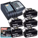 Makita DC18SD 14.4-18V Charger with 5 x 5.0Ah Batteries