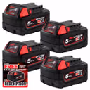 Milwaukee M18 B5 18V 5.0Ah Redlithium-Ion Slide Battery (4 Pack)