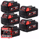 Milwaukee M18 B5 18V 5.0Ah Redlithium-Ion Slide Battery (5 Pack)