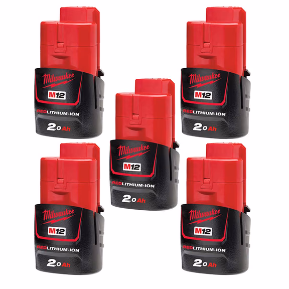 Milwaukee M12 B2 12V 2.0Ah RedLithium-Ion Battery (5 Pack)