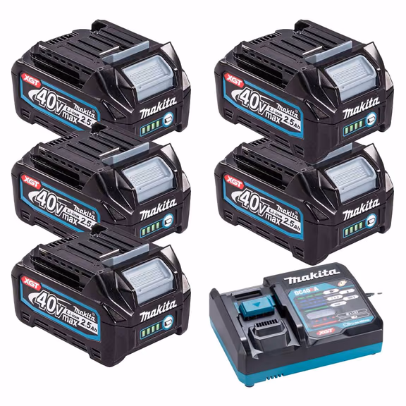 Makita BL4025 40V Max XGT 2.5Ah Li-ion Batteries with Charger (5 Pack)