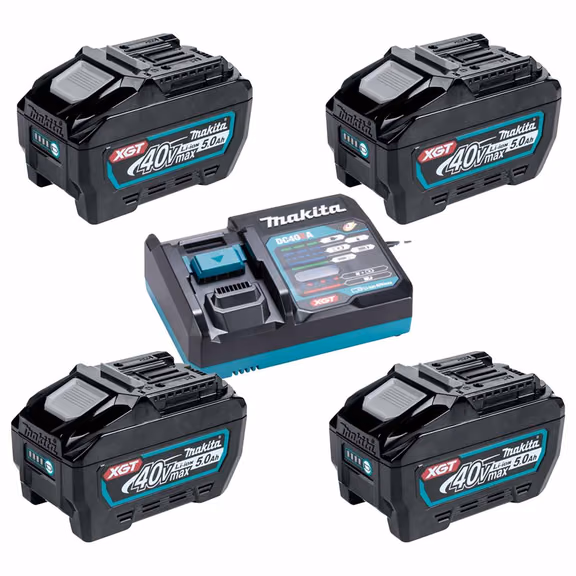 Makita BL4050F 40V Max XGT 5.0Ah Batteries with Charger (4 Pack)