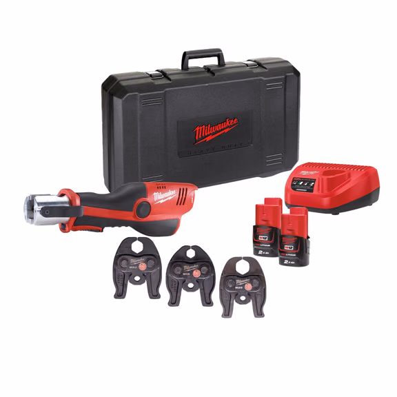 Milwaukee M12 ONEHPT-202C M-Set 12V Sub Compact Force Logic Hydraulic Press Tool with One Key and 2x 2.0Ah Batteries