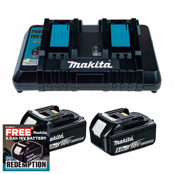 Makita DC18RD 18V LXT Twin Port Charger with 2x 6.0Ah Batteries