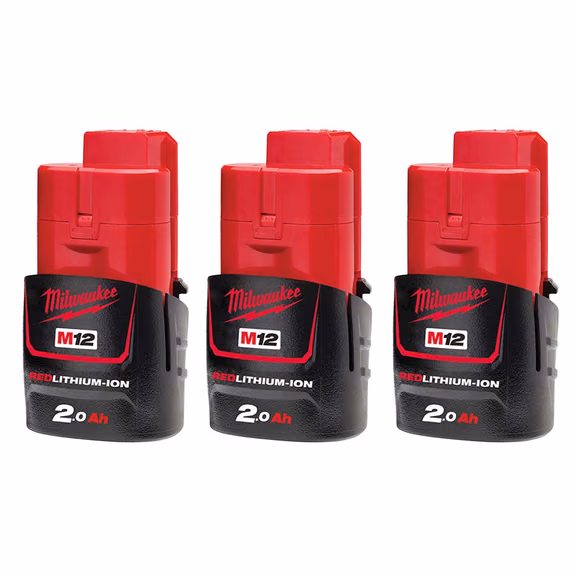 Milwaukee M12 B2 12V 2.0Ah RedLithium-Ion Battery (3 Pack)