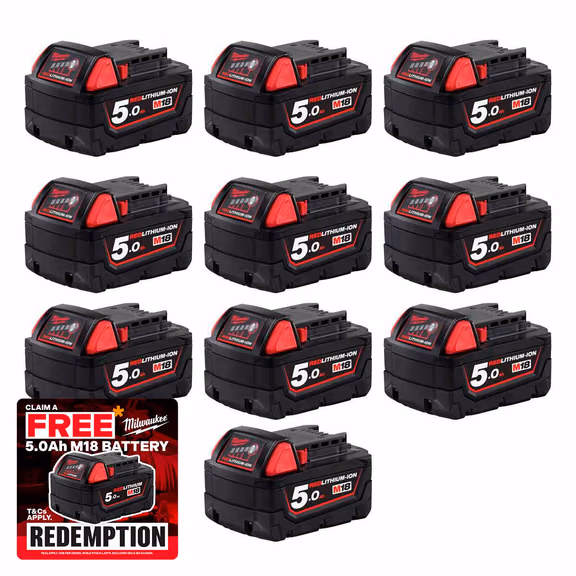 Milwaukee M18 B5 18V 5.0Ah Redlithum-ion Slide Battery (10 Pack)