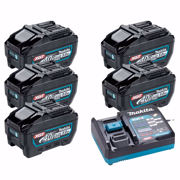 Makita BL4050F 40V Max XGT 5.0Ah Batteries with Charger (5 Pack)