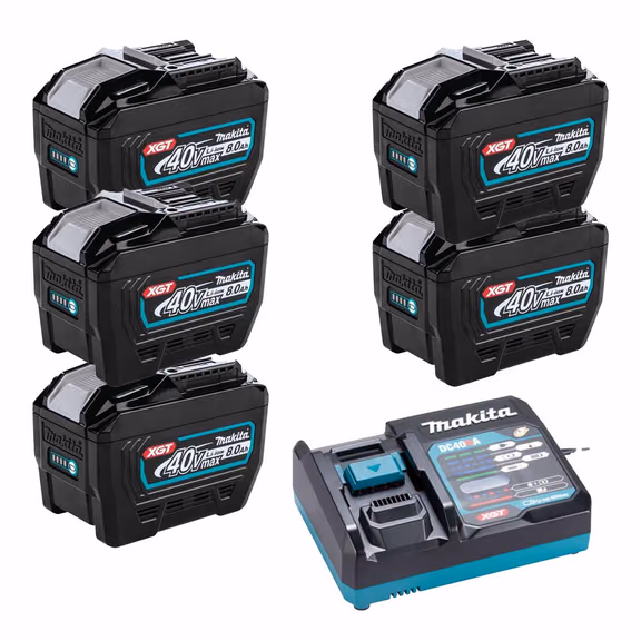 Makita BL4080F 40V Max XGT 8.0Ah Batteries with Charger (5 Pack)