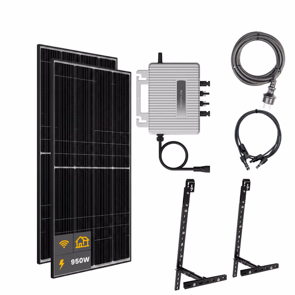 950 W Balkonkraftwerk | Set mit EcoFlow STREAM 800 W Mikrowechselrichter und 2x 475 W DAH Solarmodul mit Gitterbalkon Halterung ohne Speicher