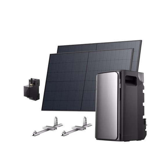 EcoFlow STREAM Ultra/Pro Kit Solaire avec Batterie – STREAM Pro / 2 panneaux solaires rigides 520 W + Compteur communicant + 2 Support – Toit plat