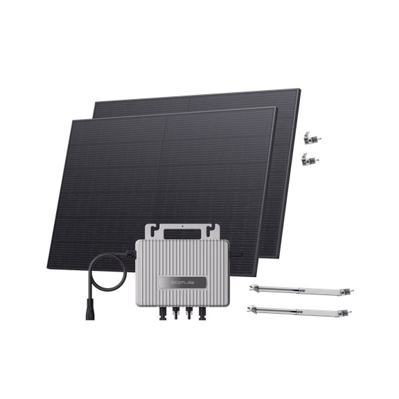 Kit Fotovoltaico EcoFlow STREAM – Microinverter STREAM (600 W)+ 2 pannelli solari rigidi da 400 W / Staffa regolabile – Facciata