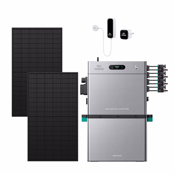 Zendure SolarFlow 2400 Pro – SolarFlow 2400 Pro (2.4 kWh) & Slimme Meter P1 / 1*AB3000L (2.88 kWh) / 2*515W Bifacial Panel (1339Wp Max)