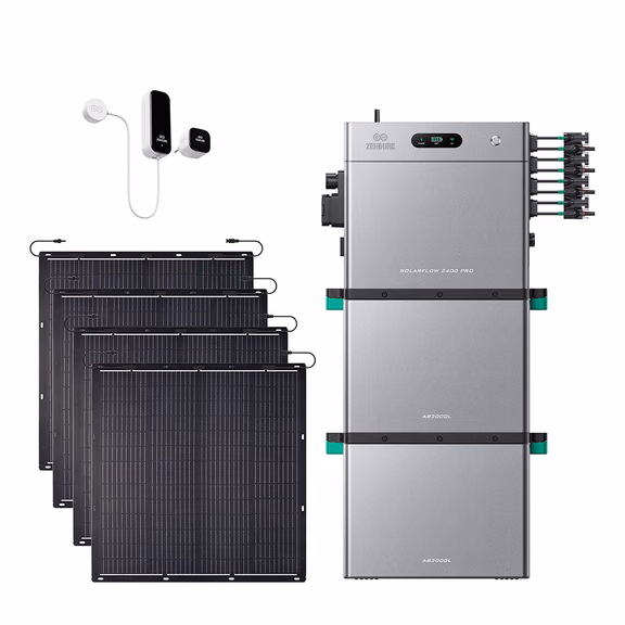 Zendure SolarFlow 2400 Pro – SolarFlow 2400 Pro + Smart Meter D0 (2.4 kWh) / 2*AB3000L (5.76 kWh) / 4*230W Flexible (920Wp)