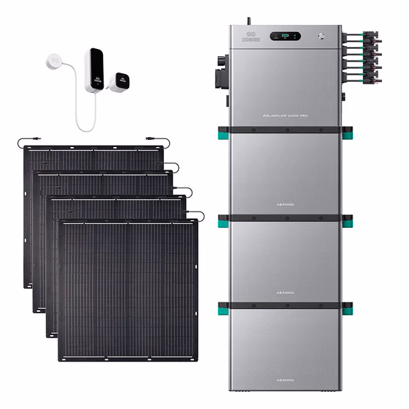 Zendure SolarFlow 2400 Pro – SolarFlow 2400 Pro + Smart Meter D0 (2.4 kWh) / 3*AB3000L (8.64 kWh) / 4*230W Flexible (920Wp)