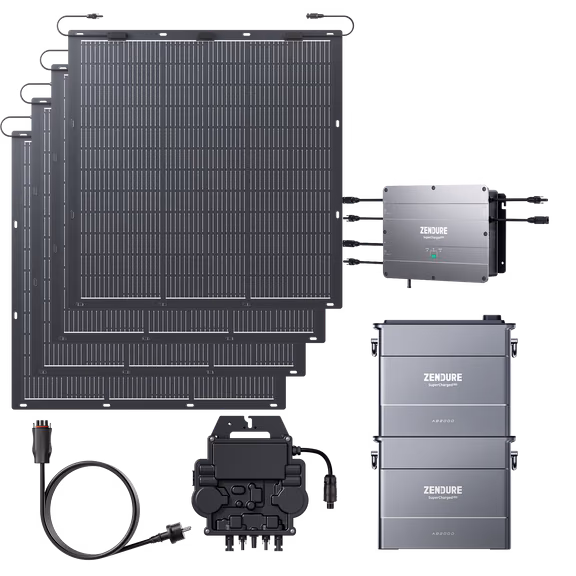 Zendure SolarFlow Balkonkraftwerk – Hub 1200 + Mikrowechselrichter EZ1-M + 210W *4 Flexible Solarmodule / 2*AB2000