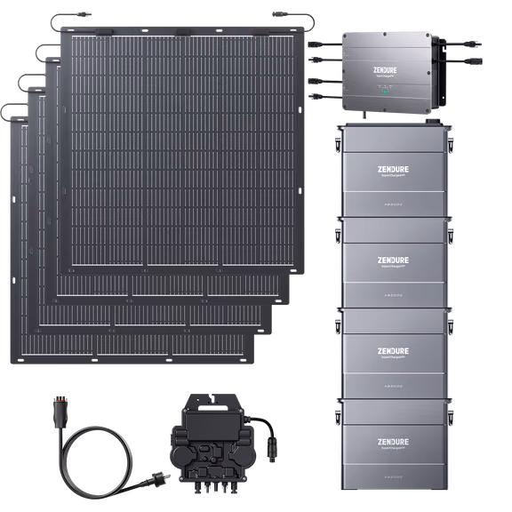 Zendure SolarFlow Balkonkraftwerk – Hub 1200 + Mikrowechselrichter EZ1-M + 210W *4 Flexible Solarmodule / 4*AB2000