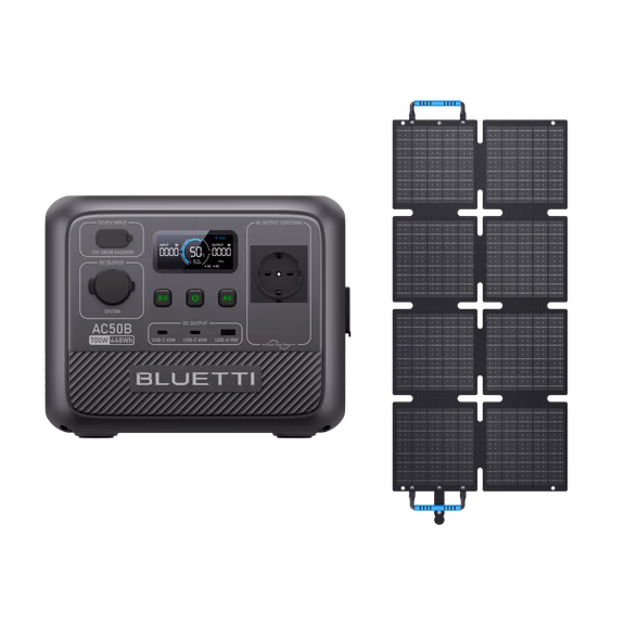 BLUETTI AC50B Station électrique portable | 700 W, 448 Wh – AC50B + PV60F (448 Wh)